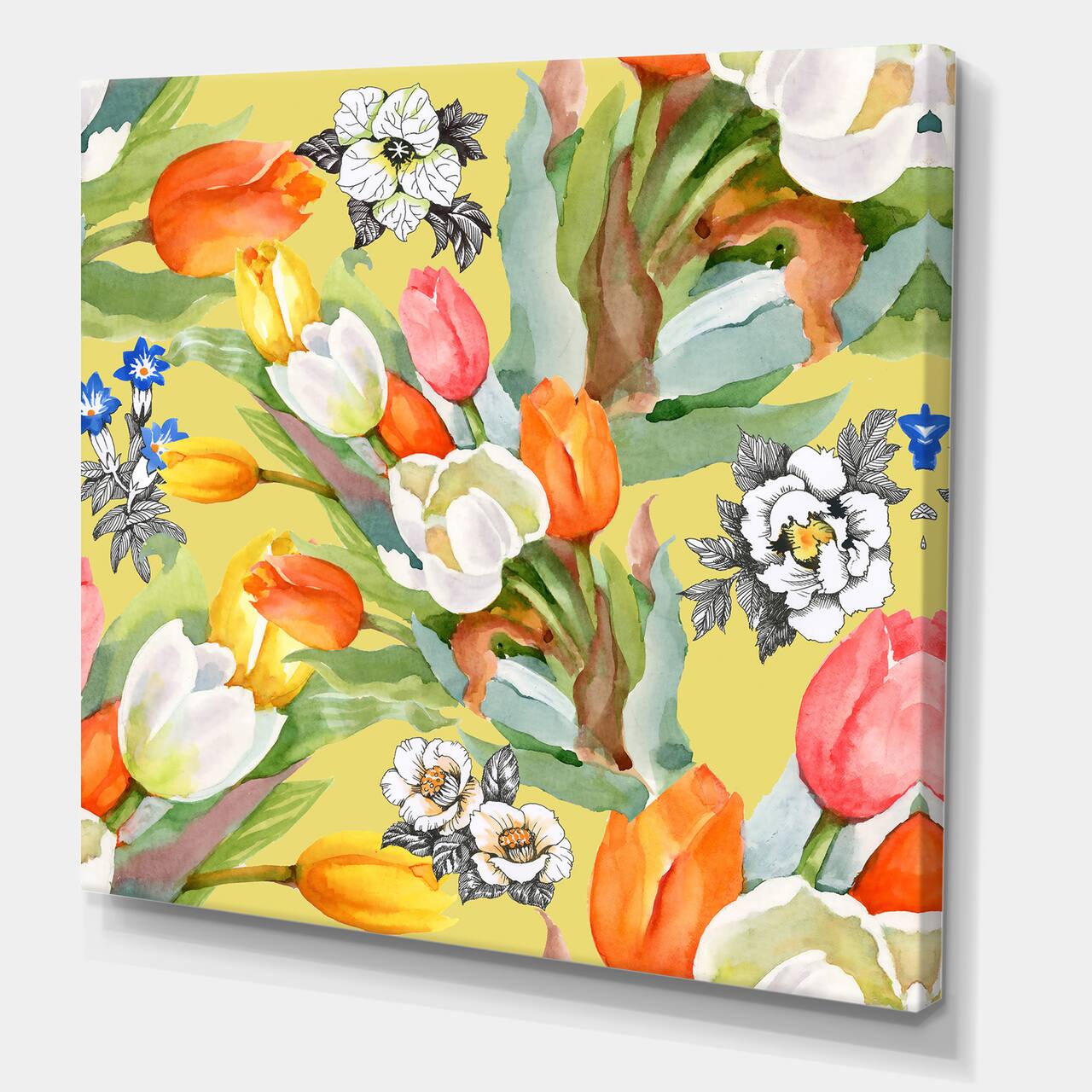 Designart - Blooming White and Orange Tulips I - Traditional Canvas Wall Art Print